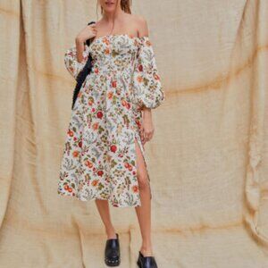 Fruit & Floral Off-shoulder Slit Maxi Dress